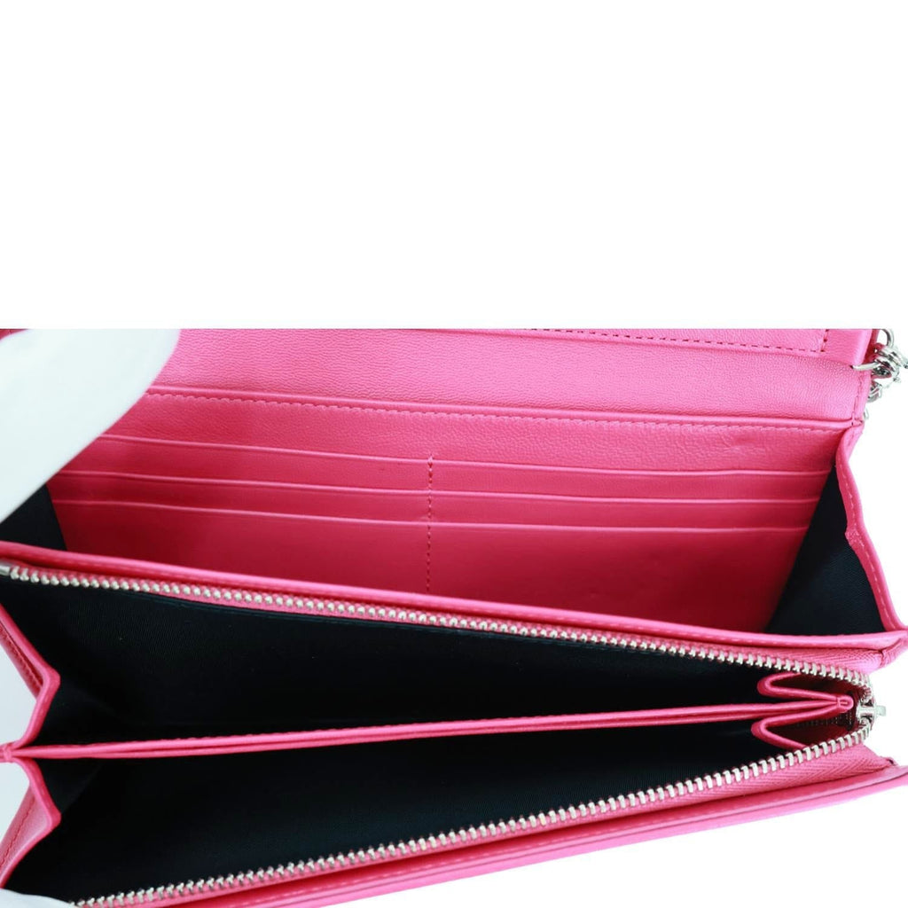 CHRISTIAN DIOR Lady Dior Quilted Cannage Leather Wallet On Chain Pink