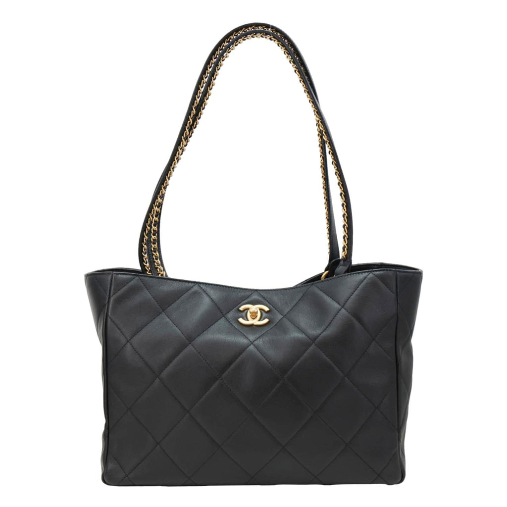 CHANEL Book Pocket Quilted Calfskin Shopping Tote Bag Black