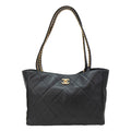 CHANEL Book Pocket Quilted Calfskin Shopping Tote Bag Black