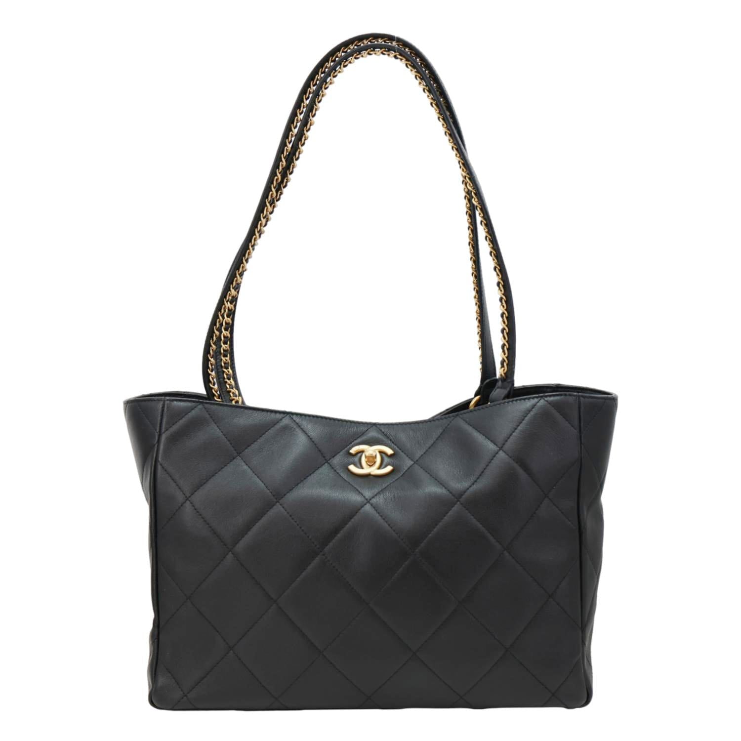 CHANEL Book Pocket Quilted Calfskin Shopping Tote Bag Black