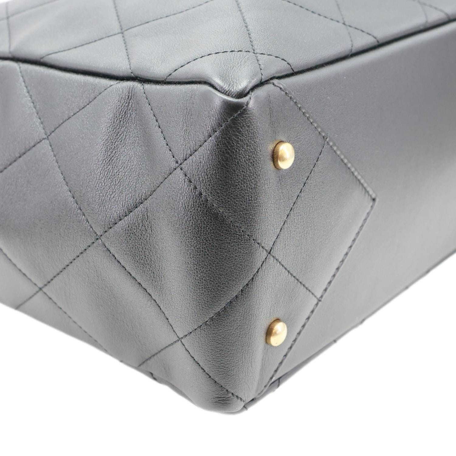 CHANEL Book Pocket Quilted Calfskin Shopping Tote Bag Black
