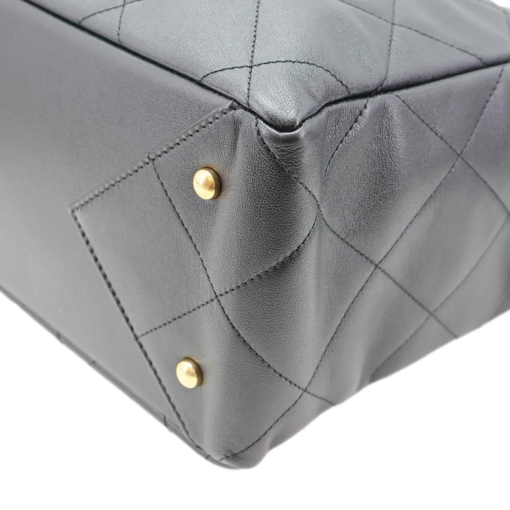 CHANEL Book Pocket Quilted Calfskin Shopping Tote Bag Black