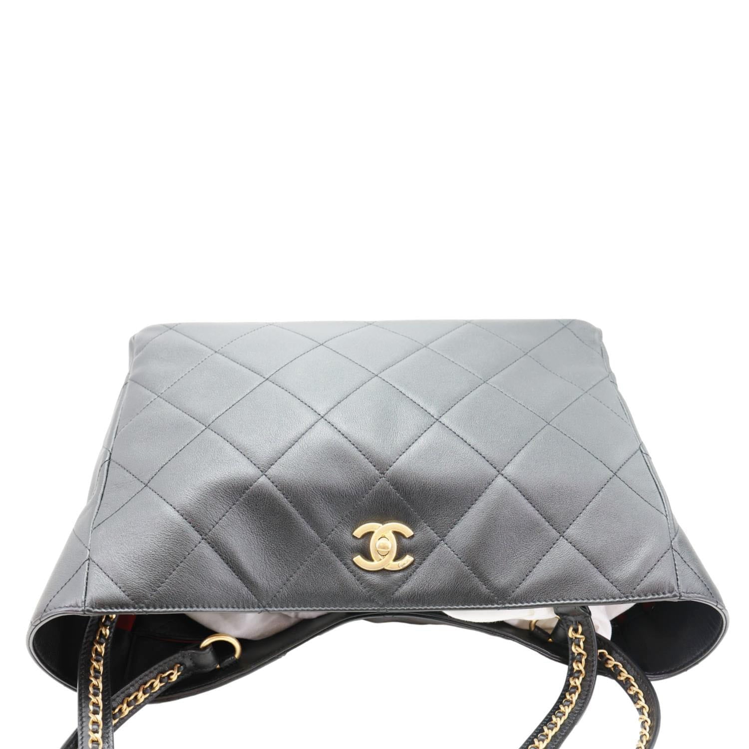 CHANEL Book Pocket Quilted Calfskin Shopping Tote Bag Black
