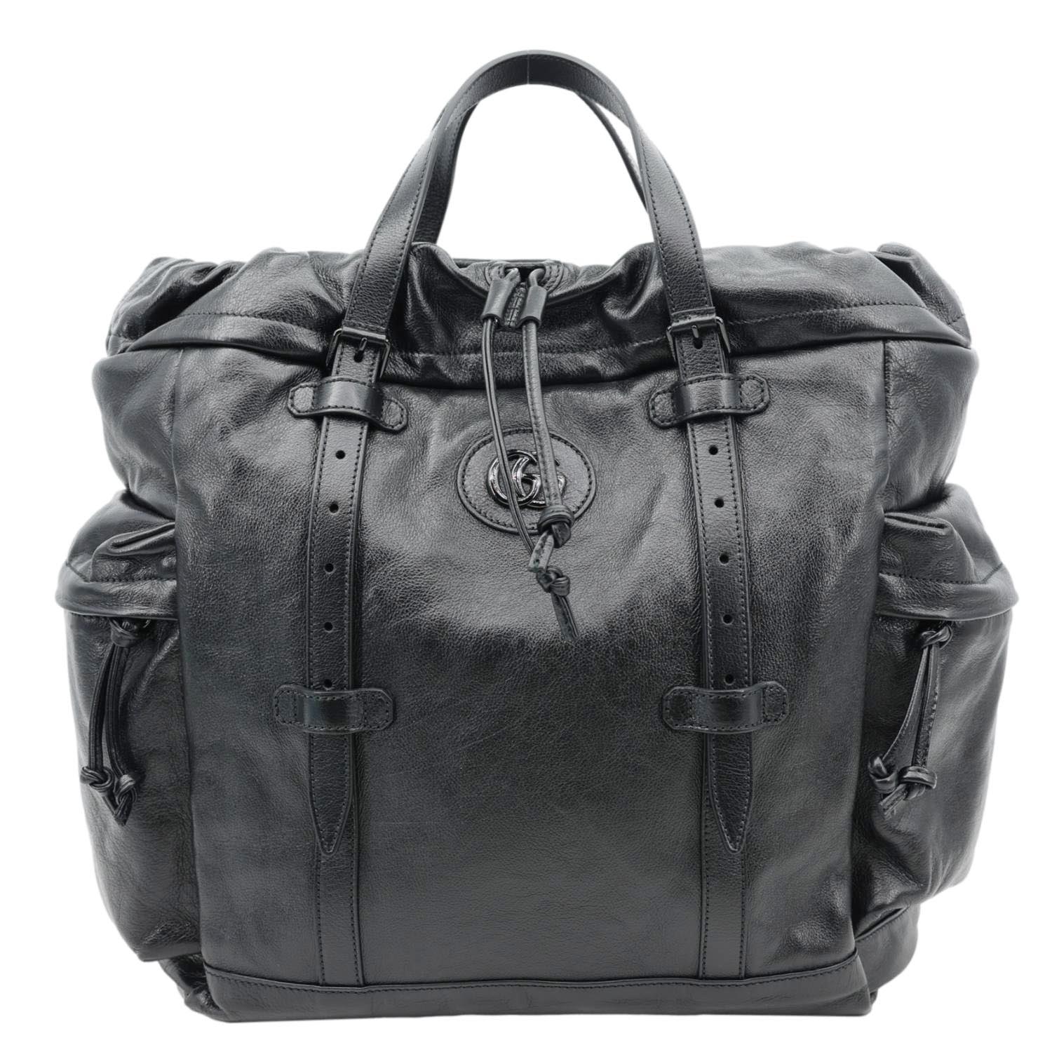 GUCCI Piuma Monochrome Leather Drawstring Bag Black 725664