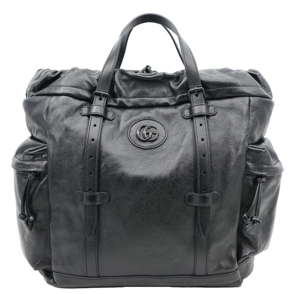 GUCCI Piuma Monochrome Leather Drawstring Bag Black 725664