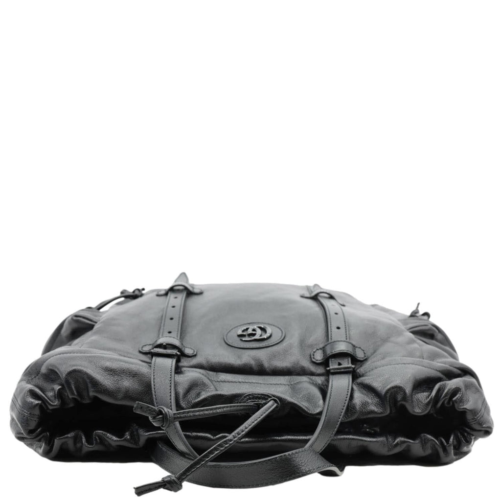 GUCCI Piuma Monochrome Leather Drawstring Bag Black 725664