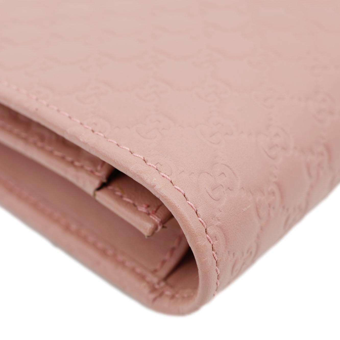GUCCI GG Micro Leather Crossbody Wallet Pink 466507