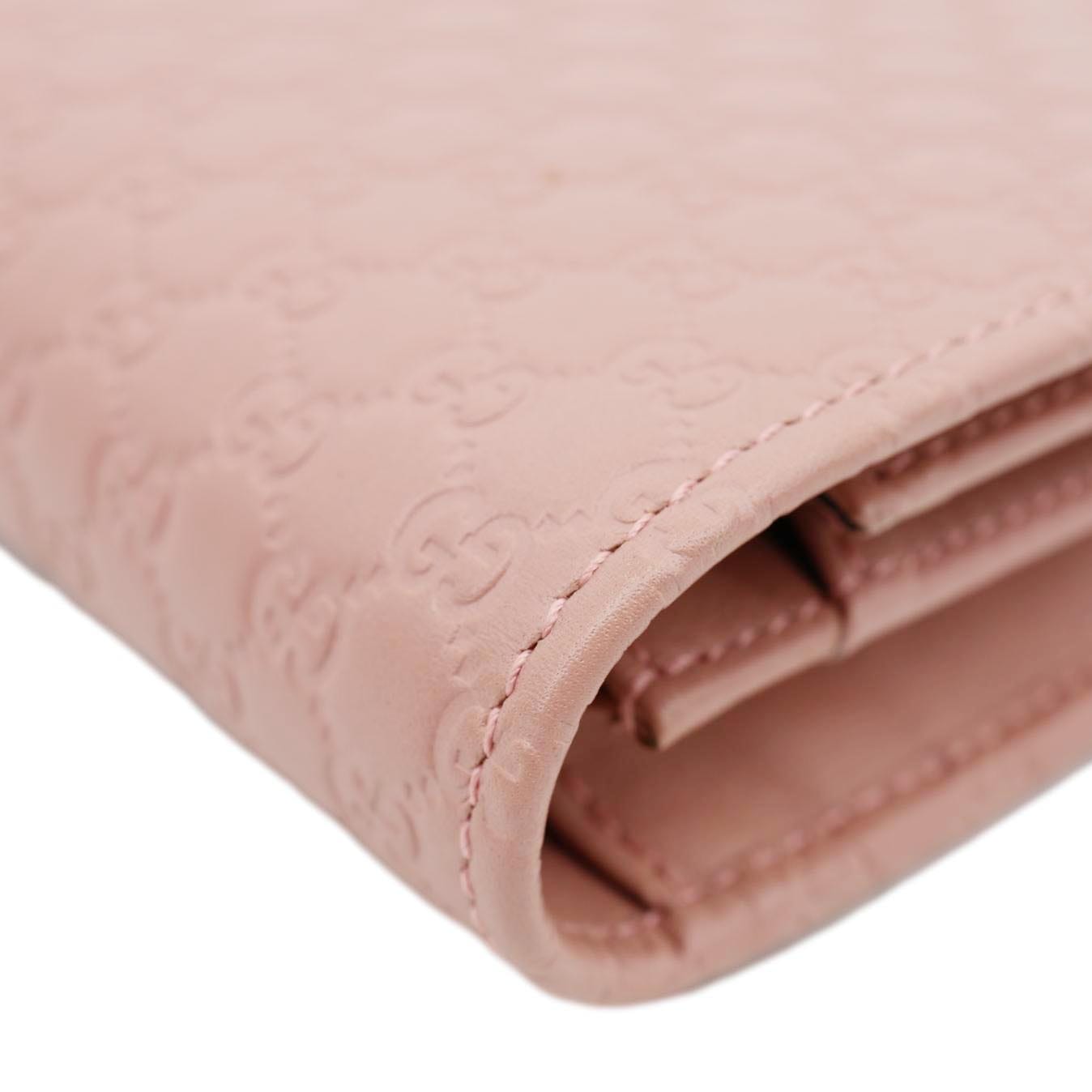 GUCCI GG Micro Leather Crossbody Wallet Pink 466507