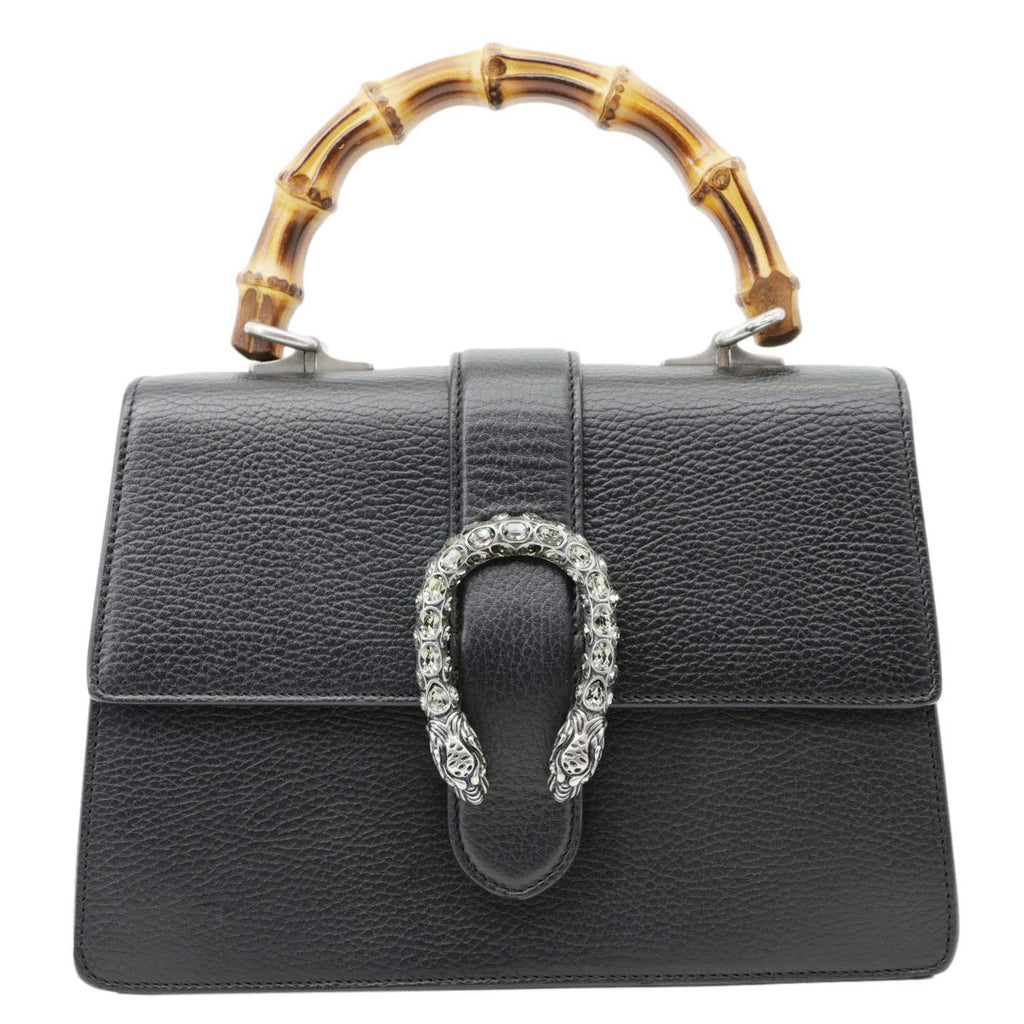 GUCCI Dionysus Bamboo Medium Leather Top Handle Shoulder Bag Black 448075