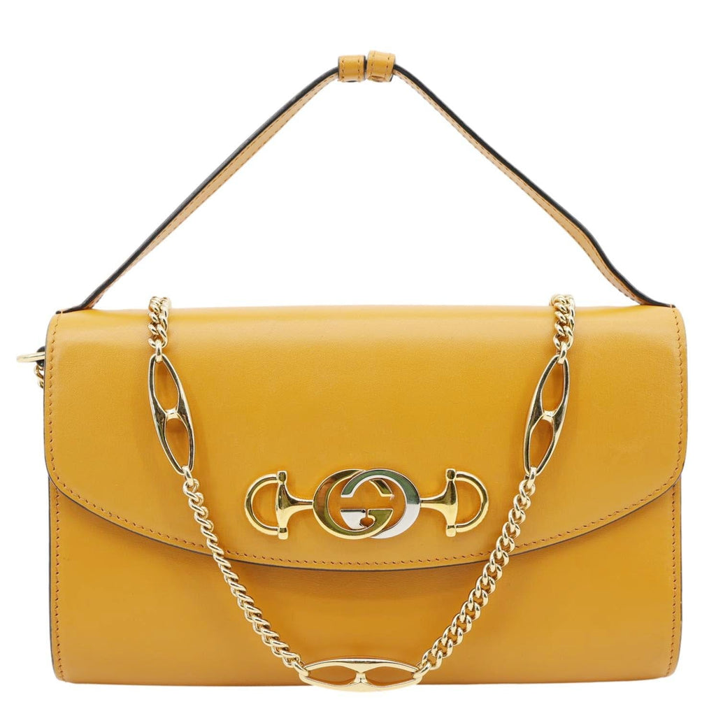 GUCCI Zumi Flap Smooth Leather Shoulder Bag Yellow 572375