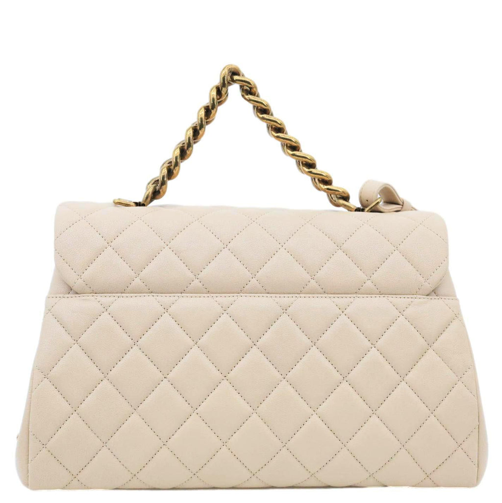 CHANEL Trapezio Flap Large Quilted Sheepskin Leather Crossbody Bag Beige