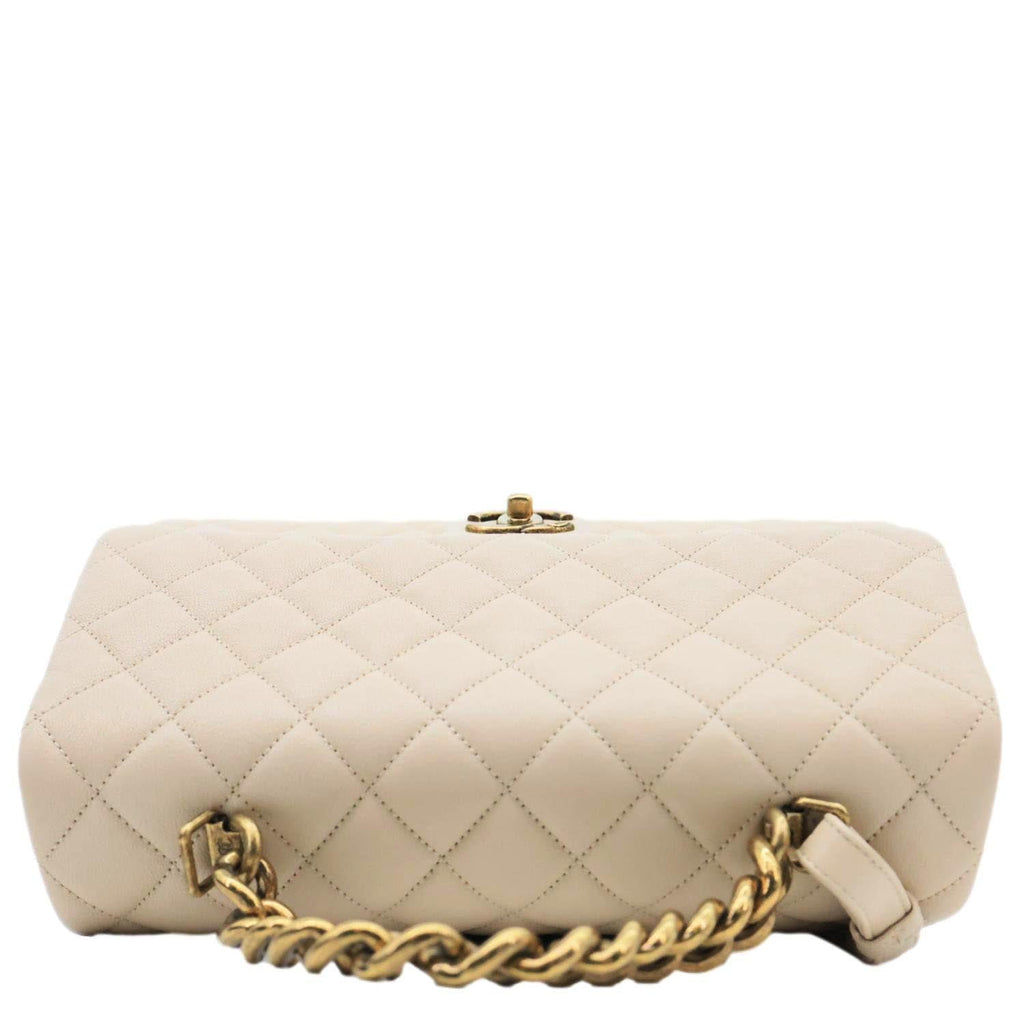 CHANEL Trapezio Flap Large Quilted Sheepskin Leather Crossbody Bag Beige