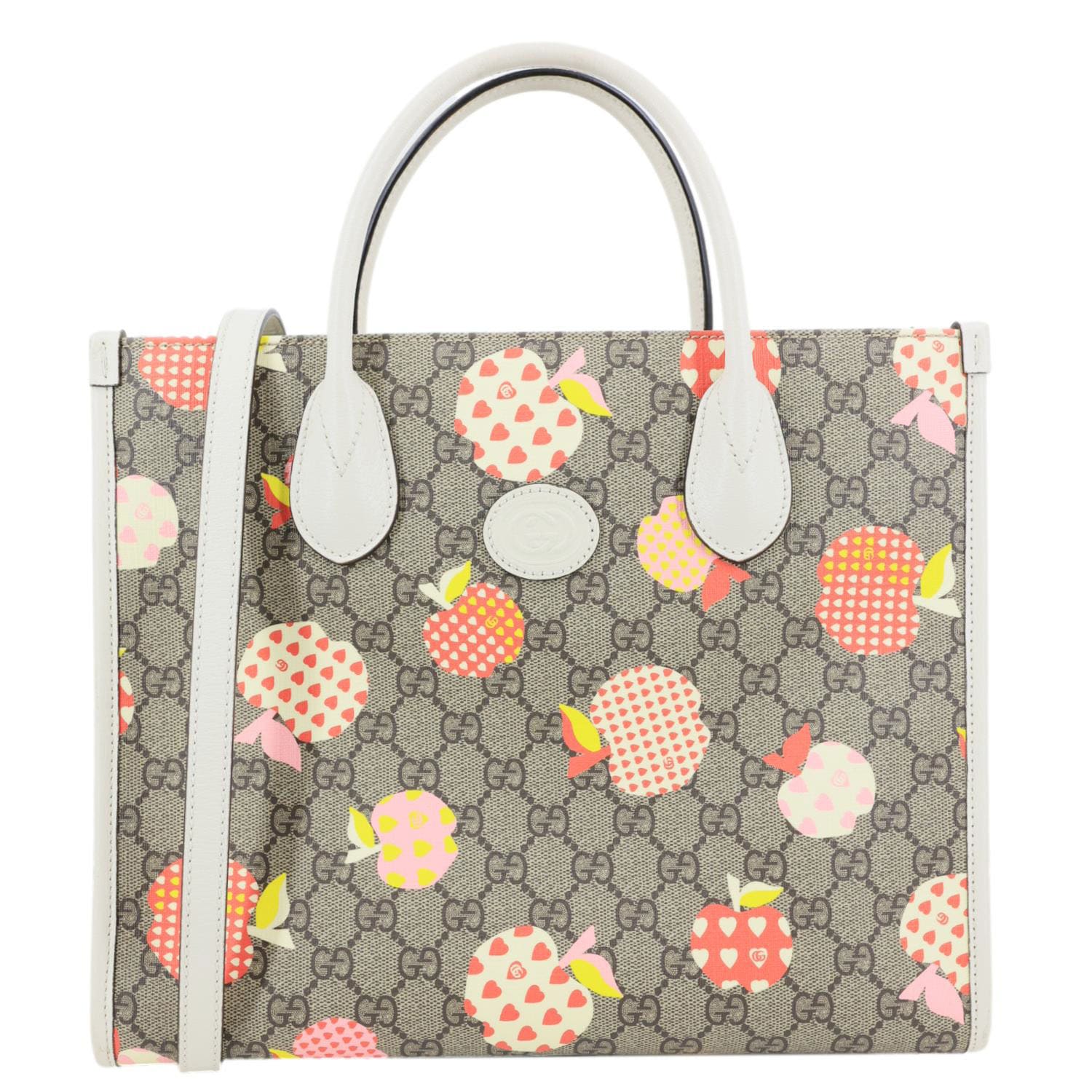 GUCCI Interlocking G Small GG Supreme Les Pommes Canvas Tote Bag Beige 659983