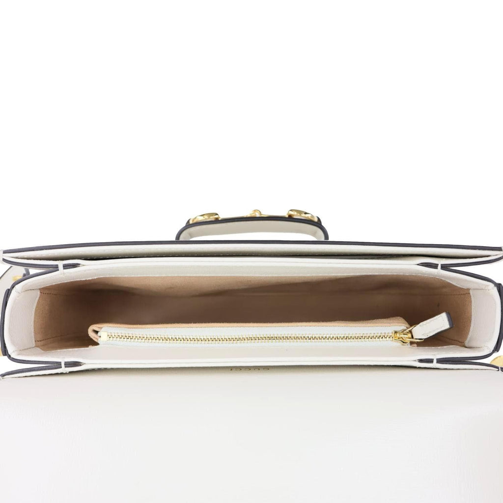 GUCCI Horsebit 1955 Small Leather Shoulder Bag Off White 602204