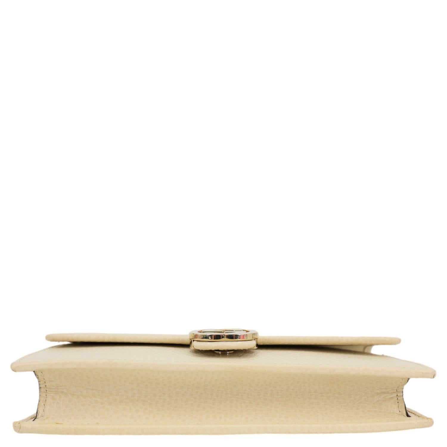 GUCCI GG Interlocking Leather Wallet On Chain Crossbody Bag Off White 615523