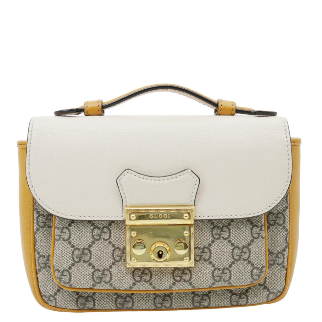 GUCCI Padlock Front Pocket Flap Mini GG Canvas Shoulder Bag Beige 658487