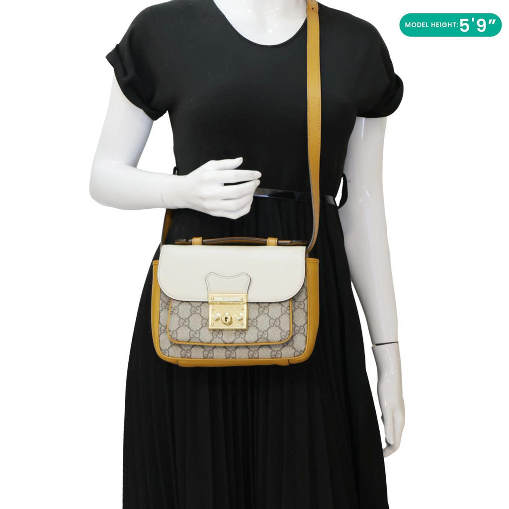 GUCCI Padlock Front Pocket Flap Mini GG Canvas Shoulder Bag Beige 658487