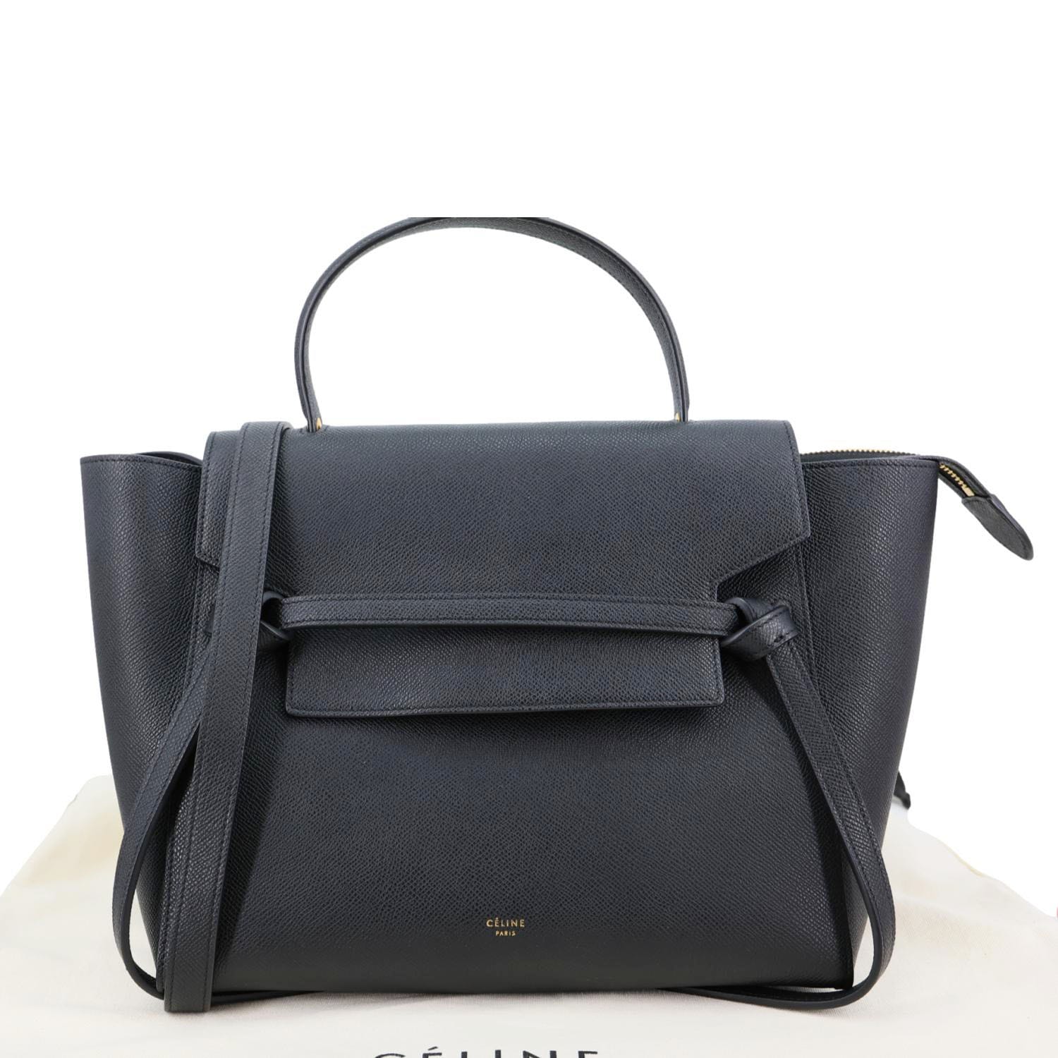 CELINE Belt Grained Calfskin Leather 2Way Shoulder Bag Black