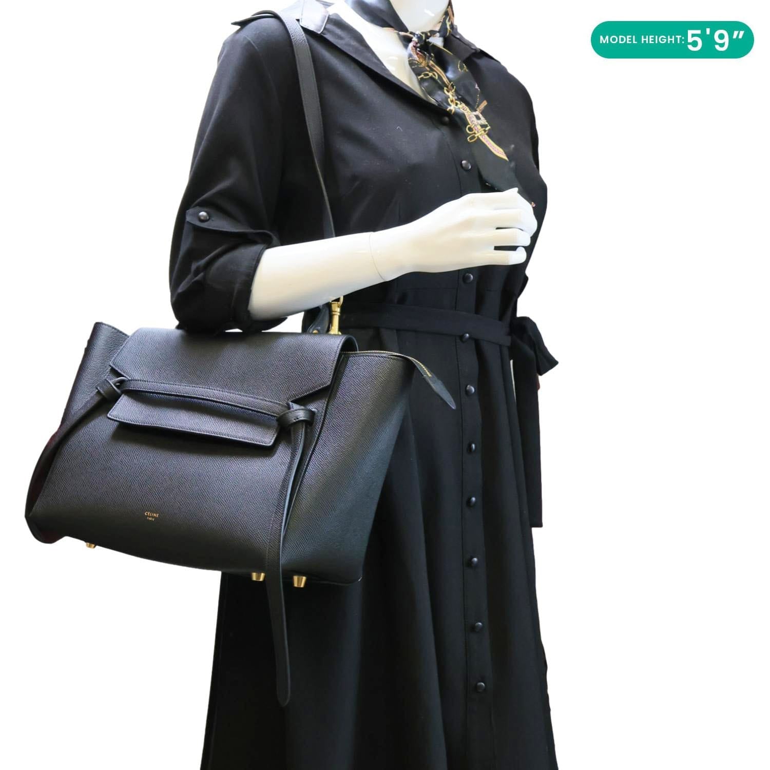 CELINE Belt Grained Calfskin Leather 2Way Shoulder Bag Black