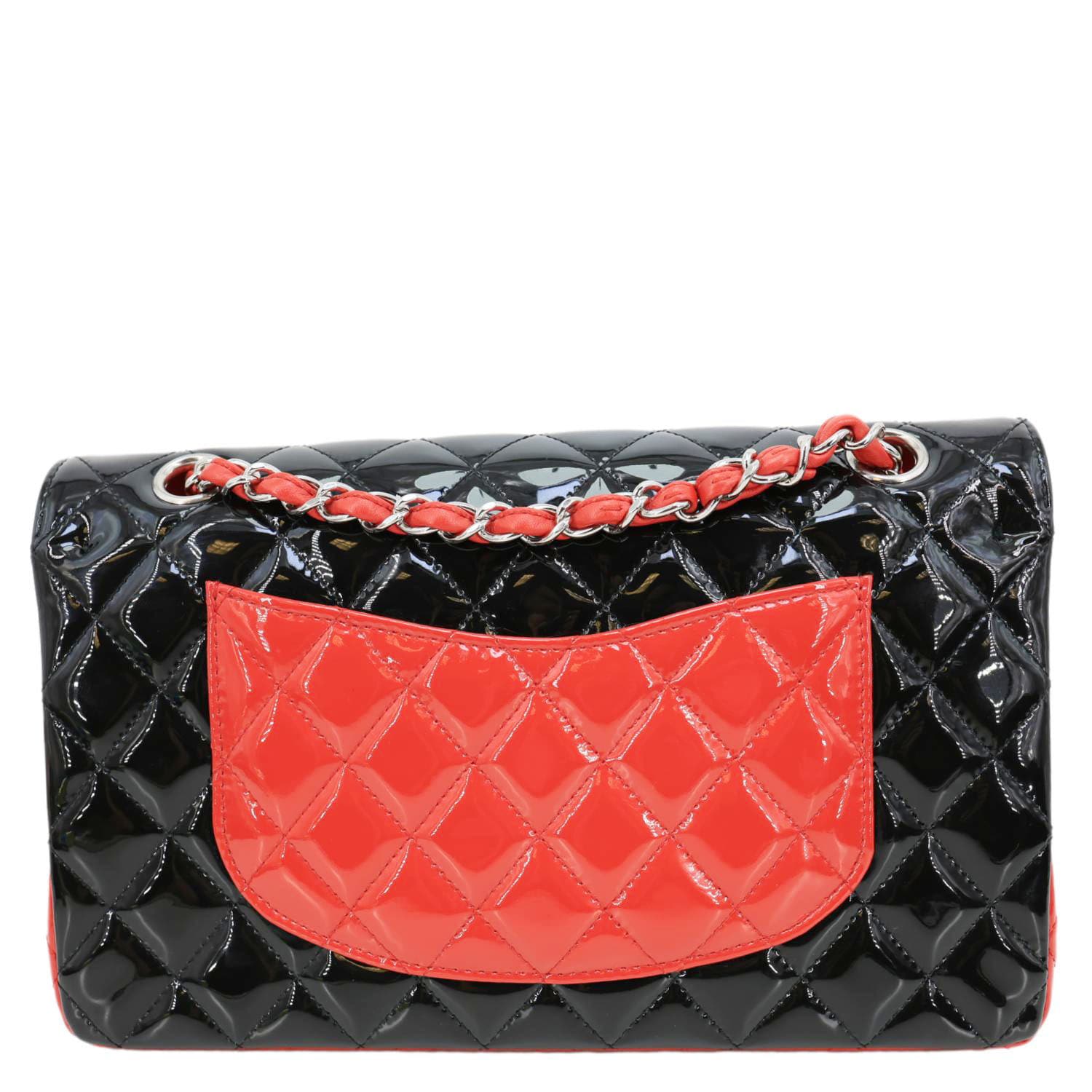 CHANEL Classic Double Flap Medium Quilted Patent Leather Shoulder Bag Bicolor