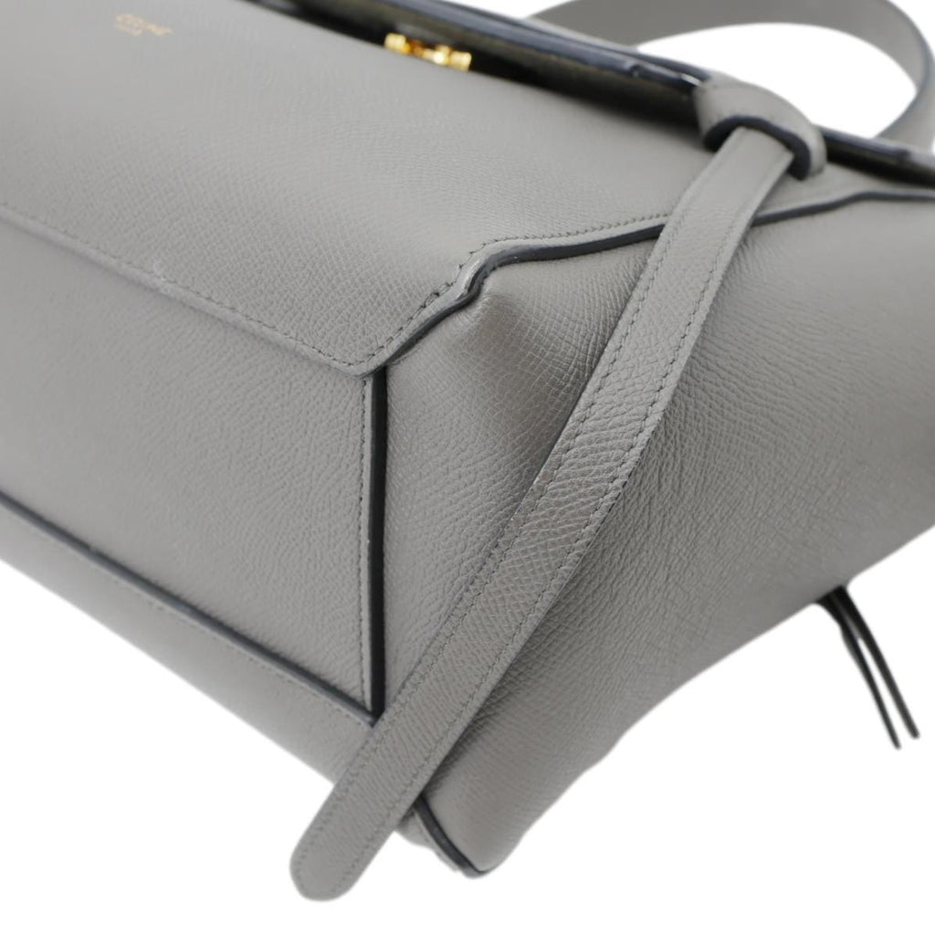 CELINE Mini Belt Grained Calfskin Leather Shoulder Bag Grey