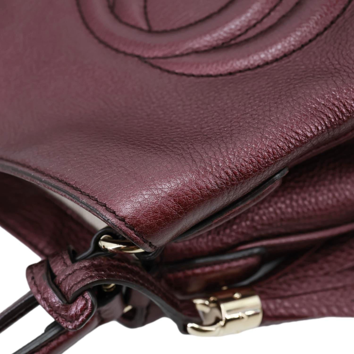 GUCCI Soho Small Pebbled Leather Tote Bag Burgundy 336751