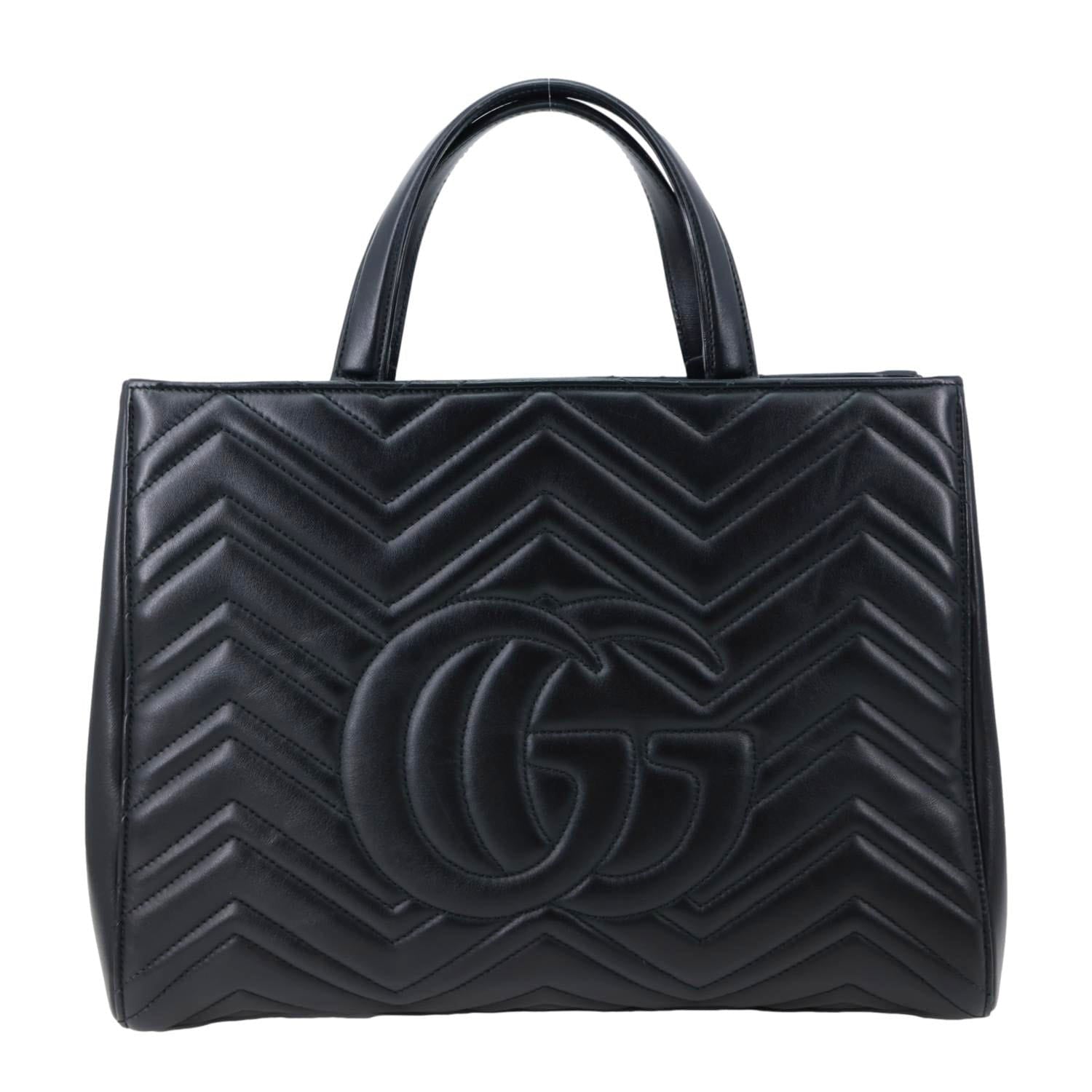 GUCCI GG Marmont Medium Calfskin Matelasser Leather Tote Shoulder Bag Black 443505