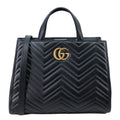 GUCCI GG Marmont Medium Calfskin Matelasser Leather Tote Shoulder Bag Black 443505