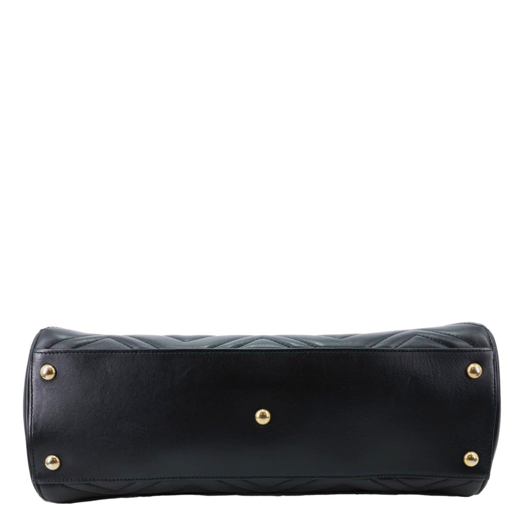 GUCCI GG Marmont Medium Calfskin Matelasser Leather Tote Shoulder Bag Black 443505