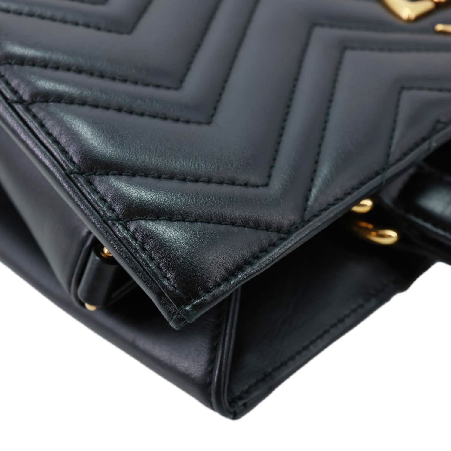 GUCCI GG Marmont Medium Calfskin Matelasser Leather Tote Shoulder Bag Black 443505