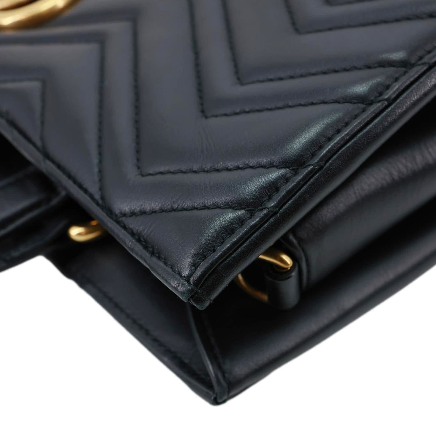 GUCCI GG Marmont Medium Calfskin Matelasser Leather Tote Shoulder Bag Black 443505