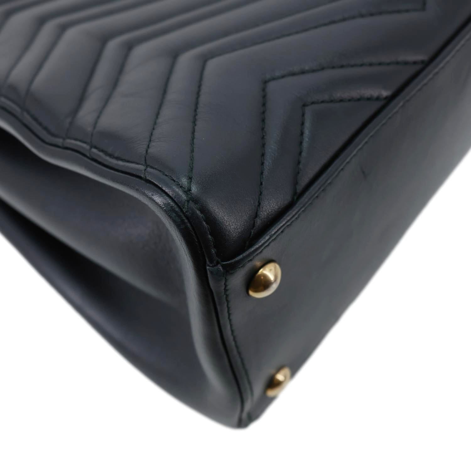GUCCI GG Marmont Medium Calfskin Matelasser Leather Tote Shoulder Bag Black 443505