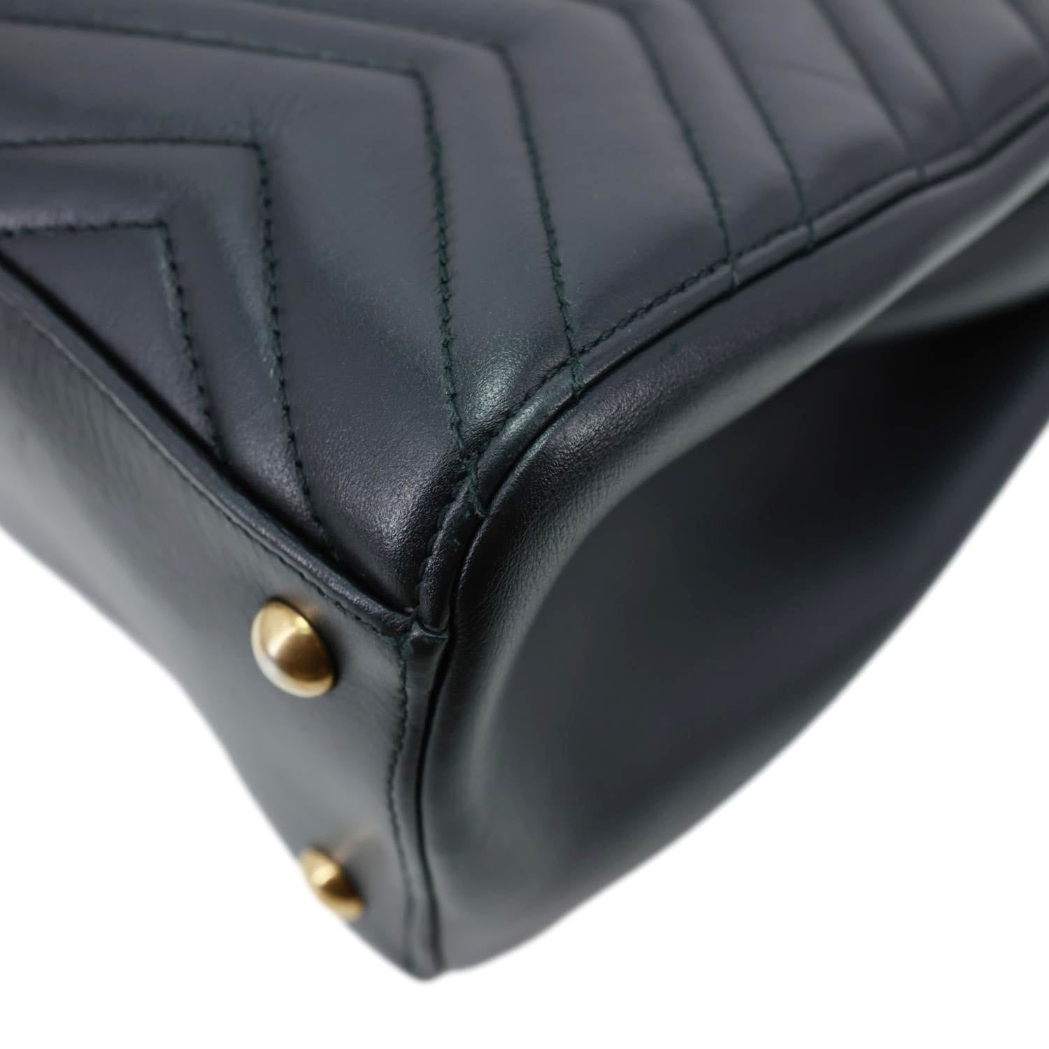 GUCCI GG Marmont Medium Calfskin Matelasser Leather Tote Shoulder Bag Black 443505