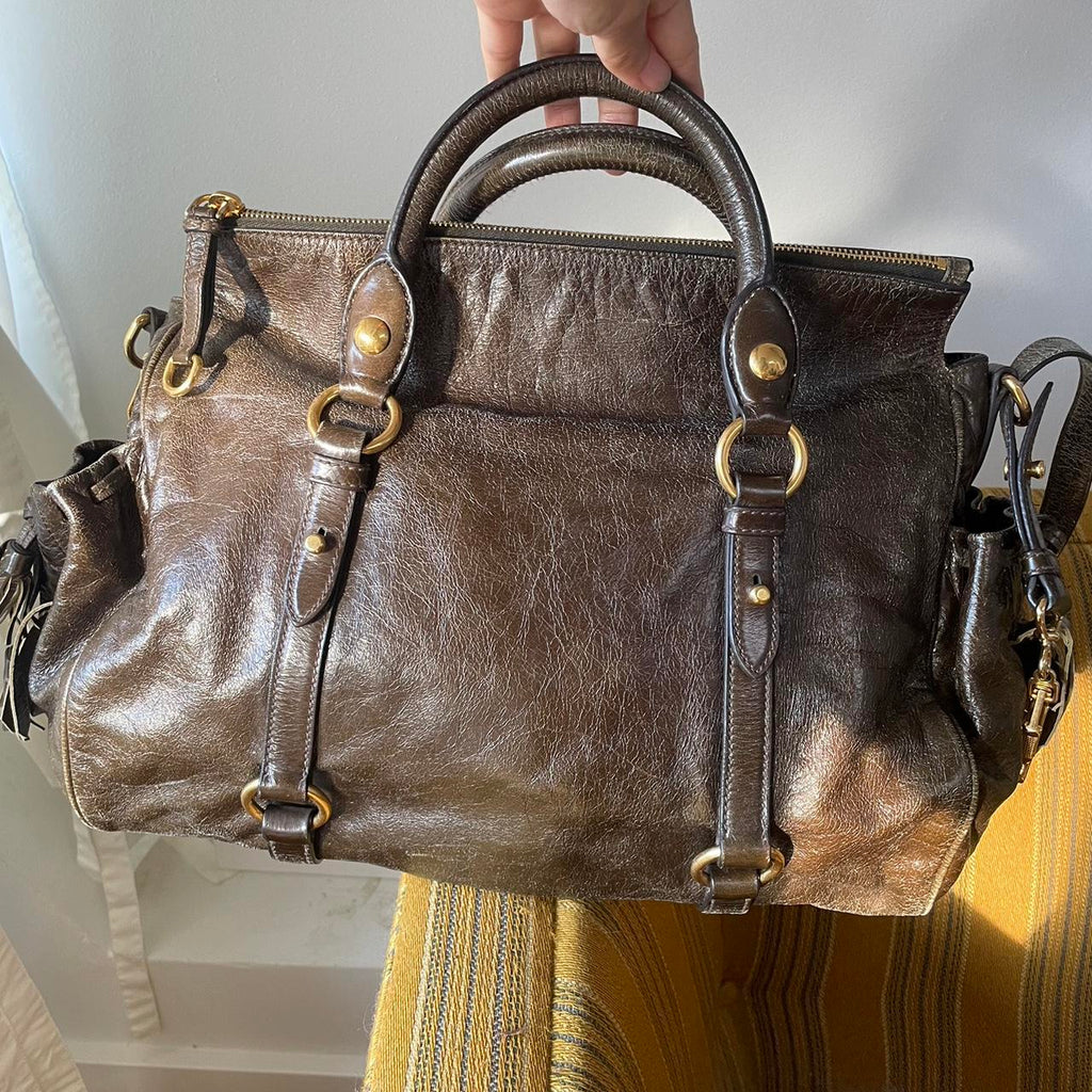 🔥 Authentic Vintage Dark Brown Leather Miu Miu Vitello Lux Bag Pre-owned 🔥