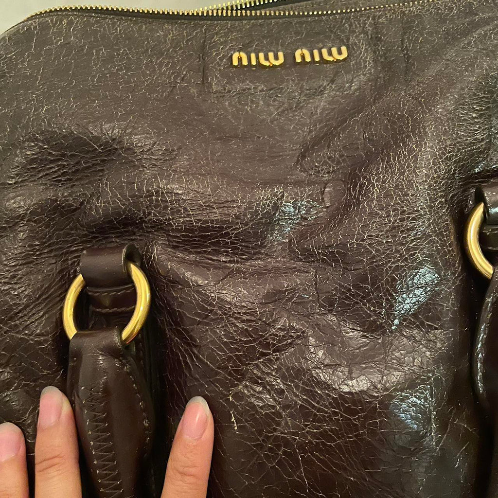 🔥 Authentic Vintage Dark Brown Leather Miu Miu Vitello Lux Bag Pre-owned 🔥