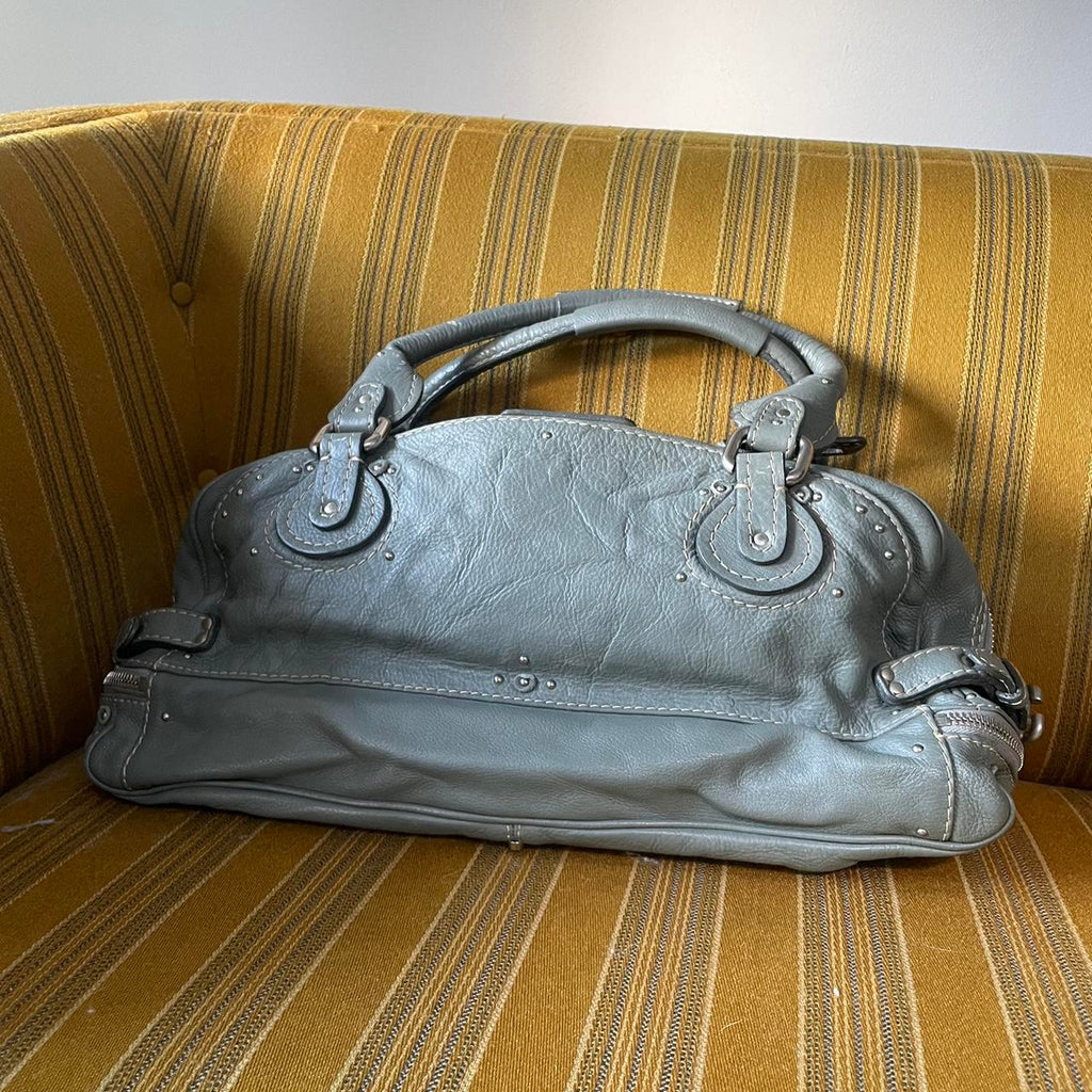 🔥 Authentic Vintage Chloé Paddington Zippy Satchel Bag in Grey Blue Leather Pre-owned 🔥