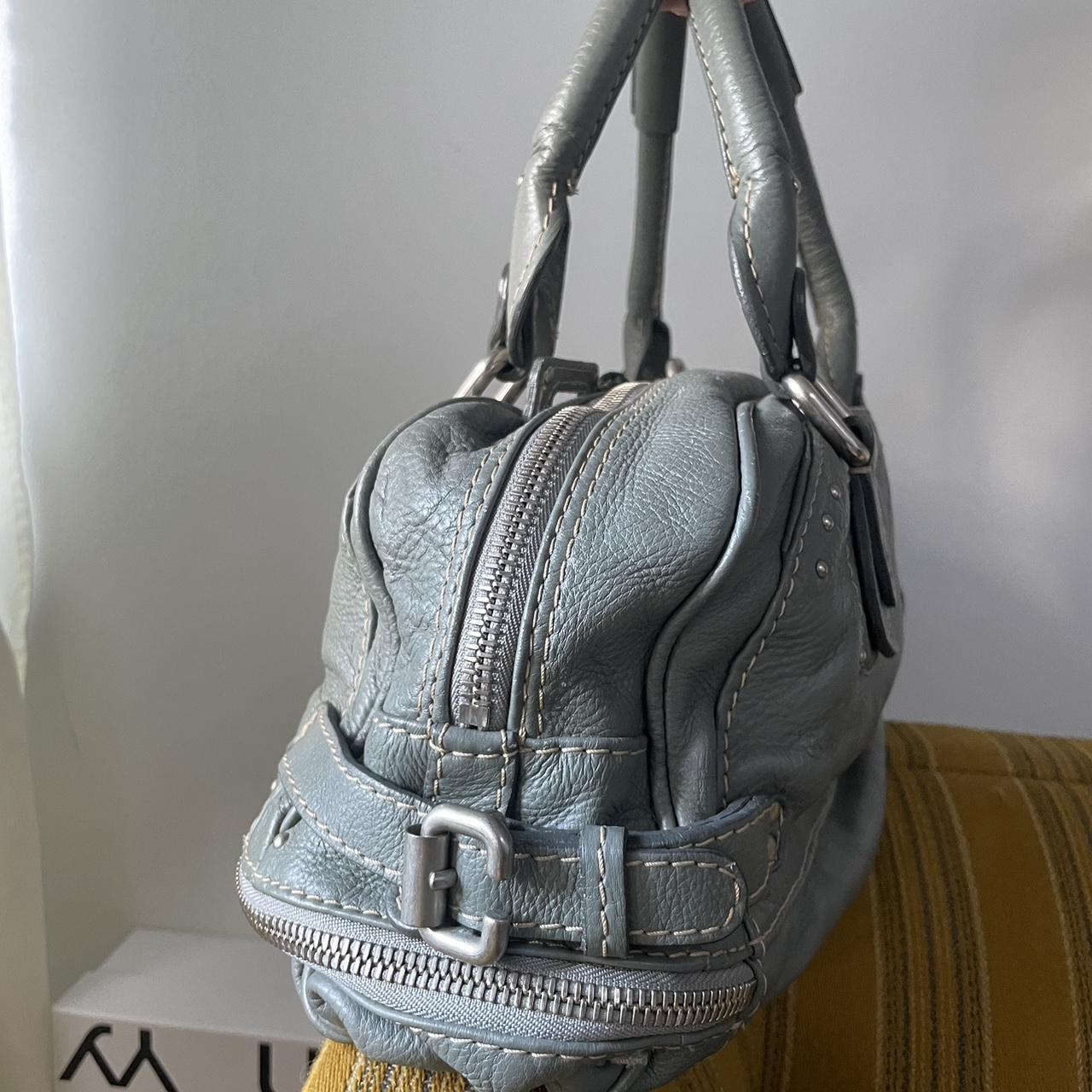 🔥 Authentic Vintage Chloé Paddington Zippy Satchel Bag in Grey Blue Leather Pre-owned 🔥