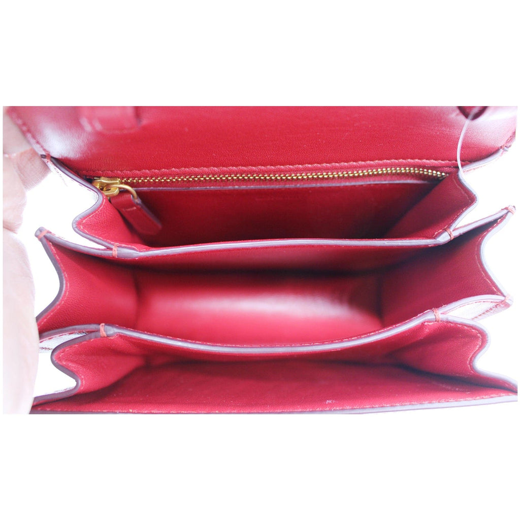 CELINE Small Classic Box Leather Flap Shoulder Bag Red