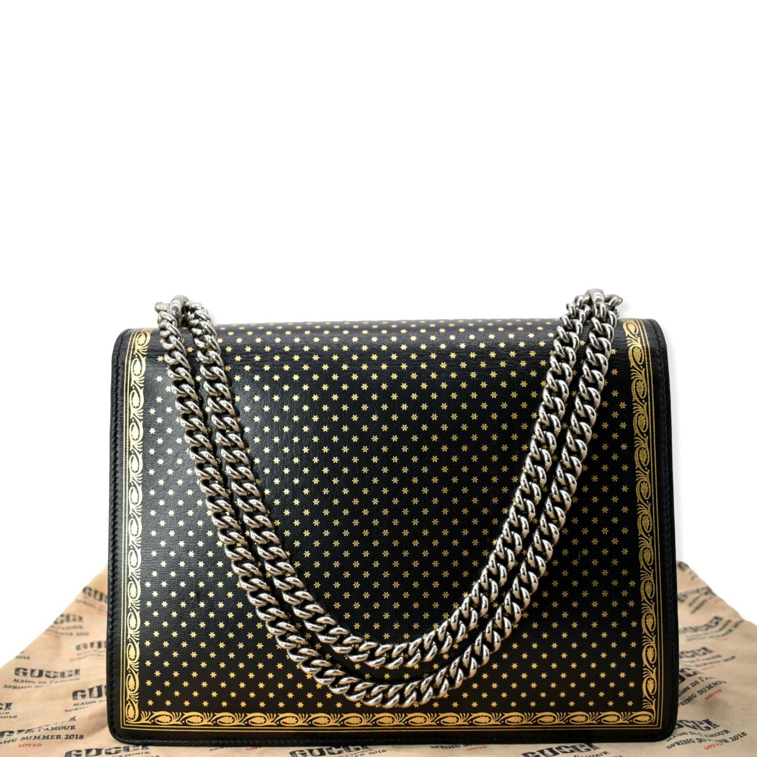 GUCCI Guccy Dionysus Medium Star Print Leather Shoulder Bag Black 400235