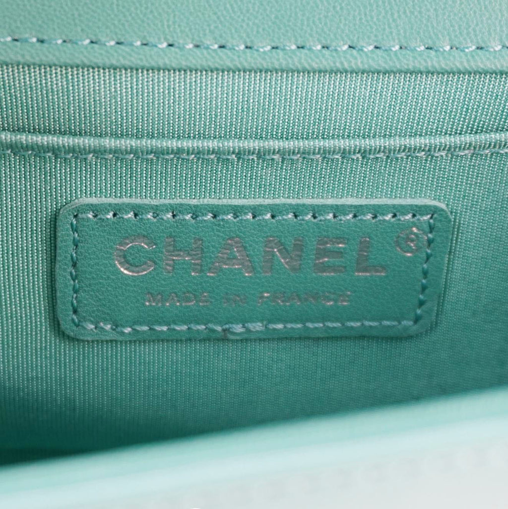 CHANEL Boy Small Patent Leather Shoulder Bag Turquoise
