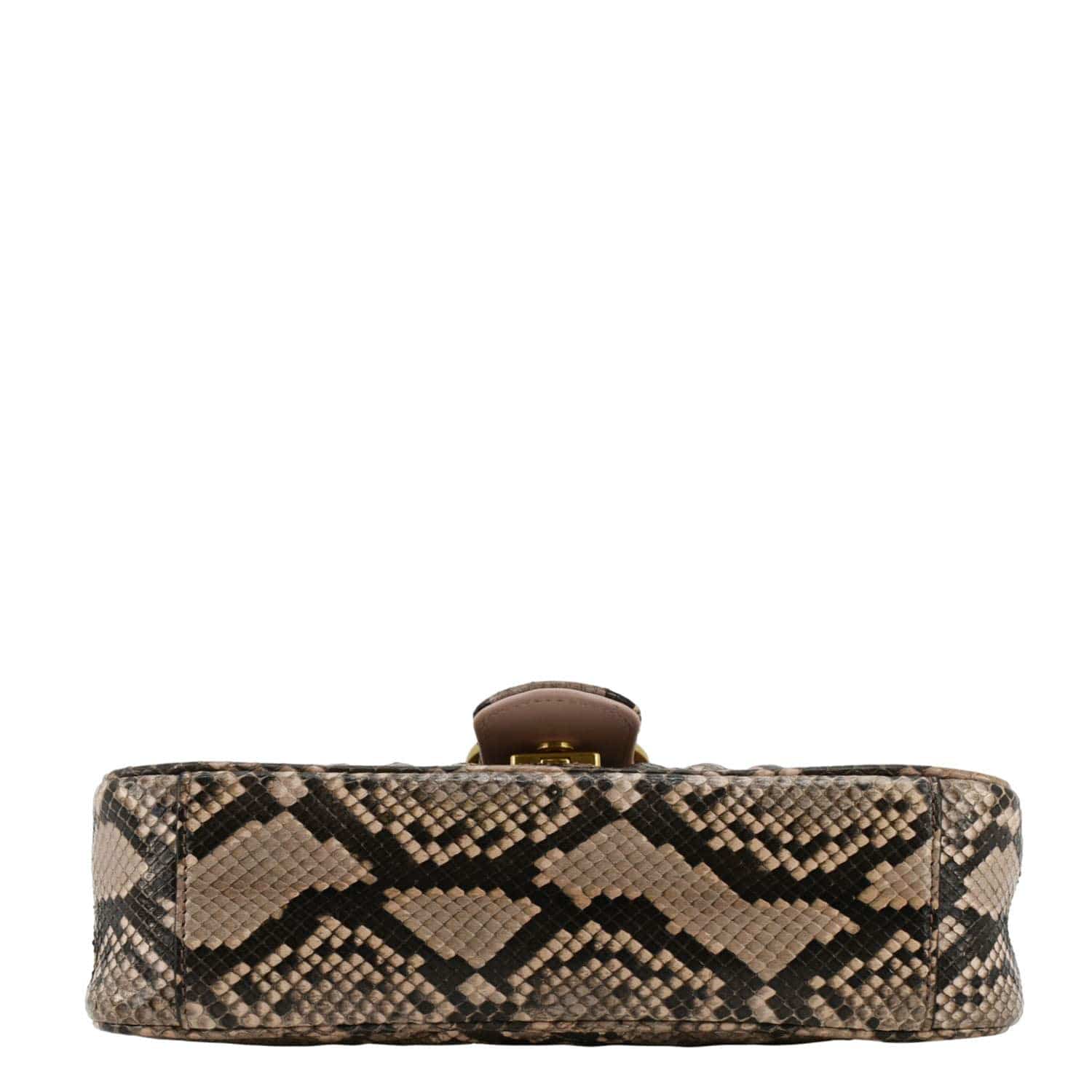 GUCCI GG Marmont Snake Print Leather Crossbody Bag Brown 443497