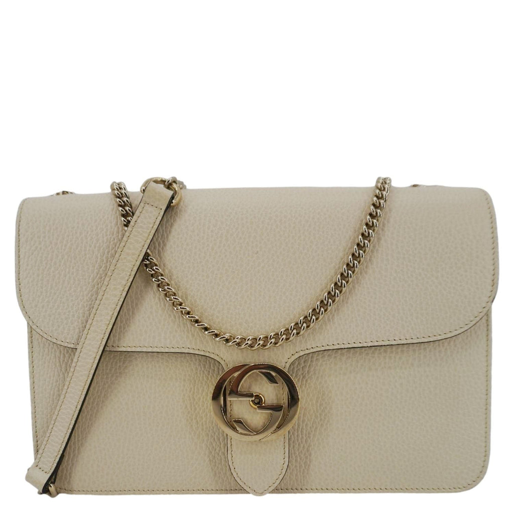 GUCCI Interlocking GG Medium Calfskin Leather Shoulder Bag Off White 510303