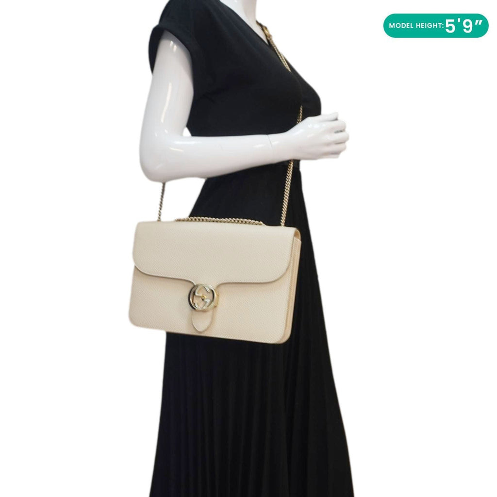 GUCCI Interlocking GG Medium Calfskin Leather Shoulder Bag Off White 510303