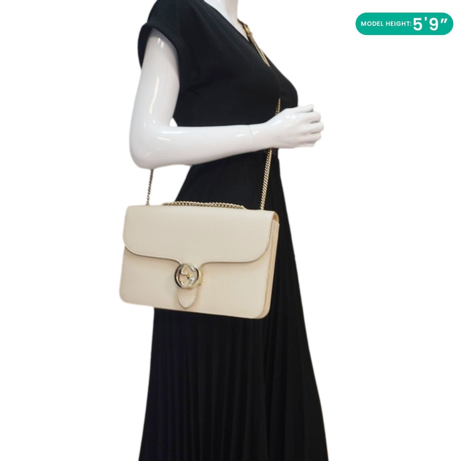 GUCCI Interlocking GG Medium Calfskin Leather Shoulder Bag Off White 510303