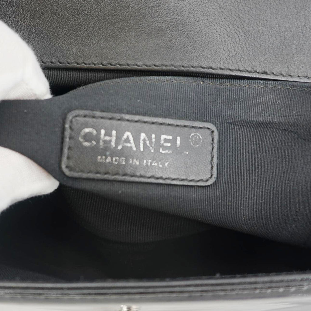 CHANEL Boy Flap Medium Plexiglass Patent Leather Crossbody Bag Black