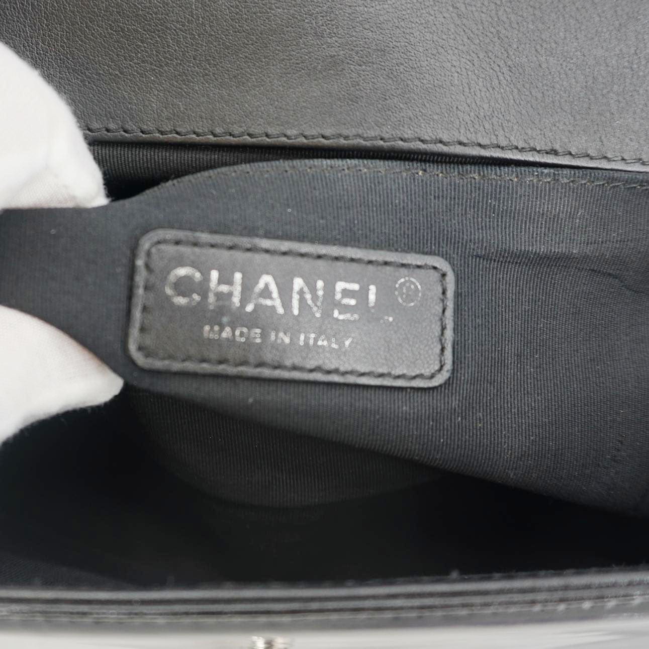 CHANEL Boy Flap Medium Plexiglass Patent Leather Crossbody Bag Black