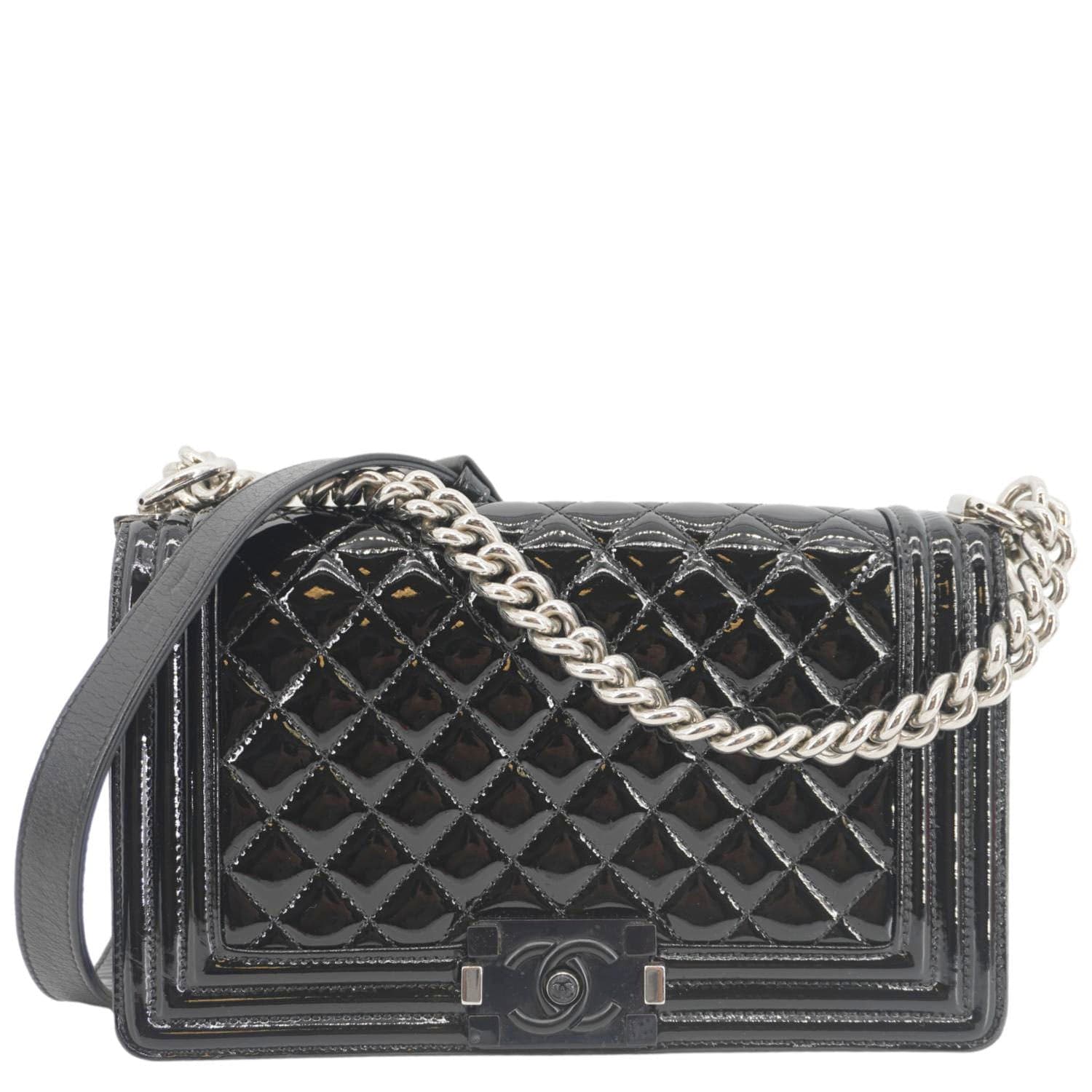 CHANEL Boy Flap Medium Plexiglass Patent Leather Crossbody Bag Black