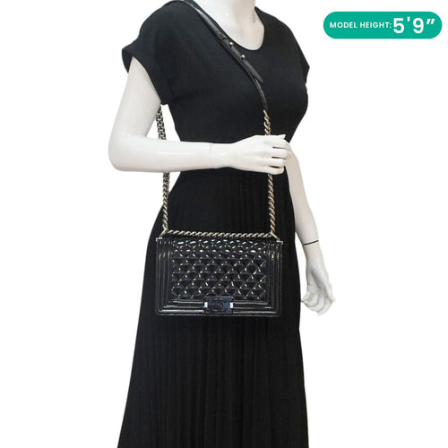 CHANEL Boy Flap Medium Plexiglass Patent Leather Crossbody Bag Black