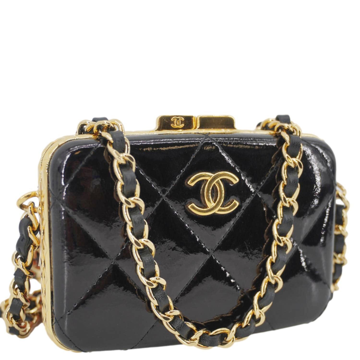 CHANEL Framed Box Mini Quilted Patent Leather Chain Clutch Bag Black