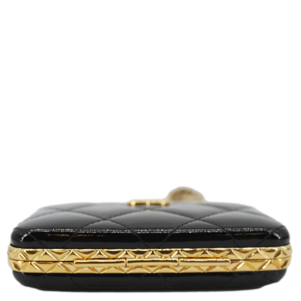 CHANEL Framed Box Mini Quilted Patent Leather Chain Clutch Bag Black